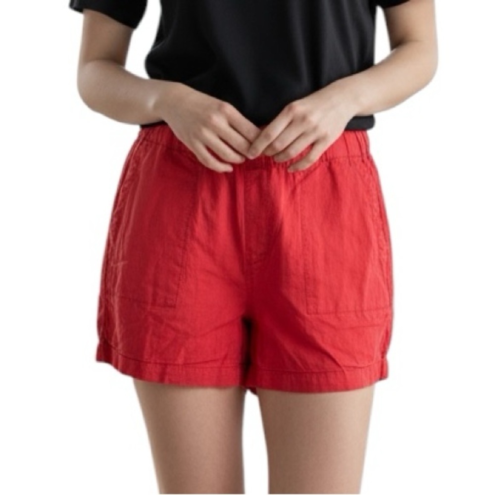 SANCTUARY Womens High Waist Linen Rayon Elastic Red Shorts Size L Pink pull-on